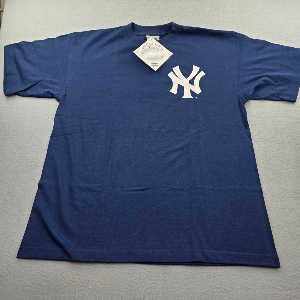 Majestic New York Yankees 42# Mariano Rivera Shirt Mens Large Navy Blue Cotton